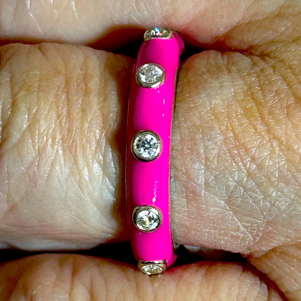 Vintage Silpada Pink Ring with Clear Gemstones and Thick Band